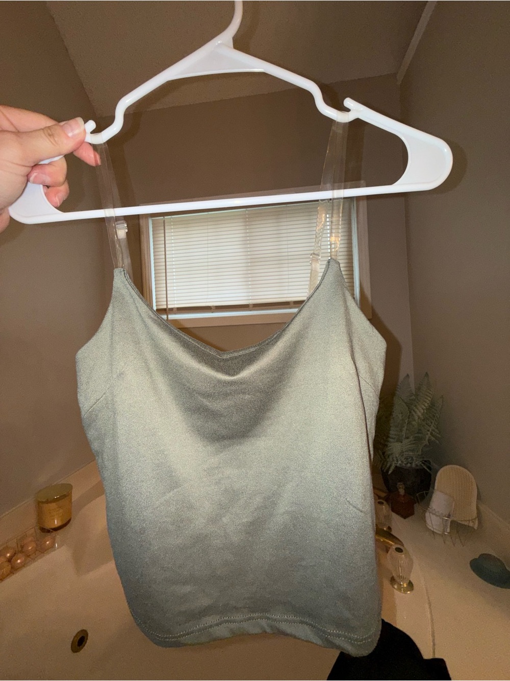 Women's Sage Green Satin Cowl Neck Tank Top